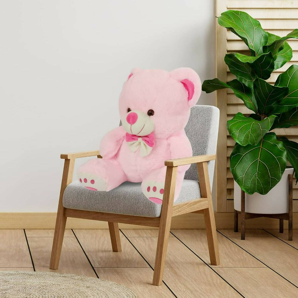 Webby Plush Cute Sitting Teddy Bear Soft Toys With Neck Bow And Foot Print, Pink | Grocsy
