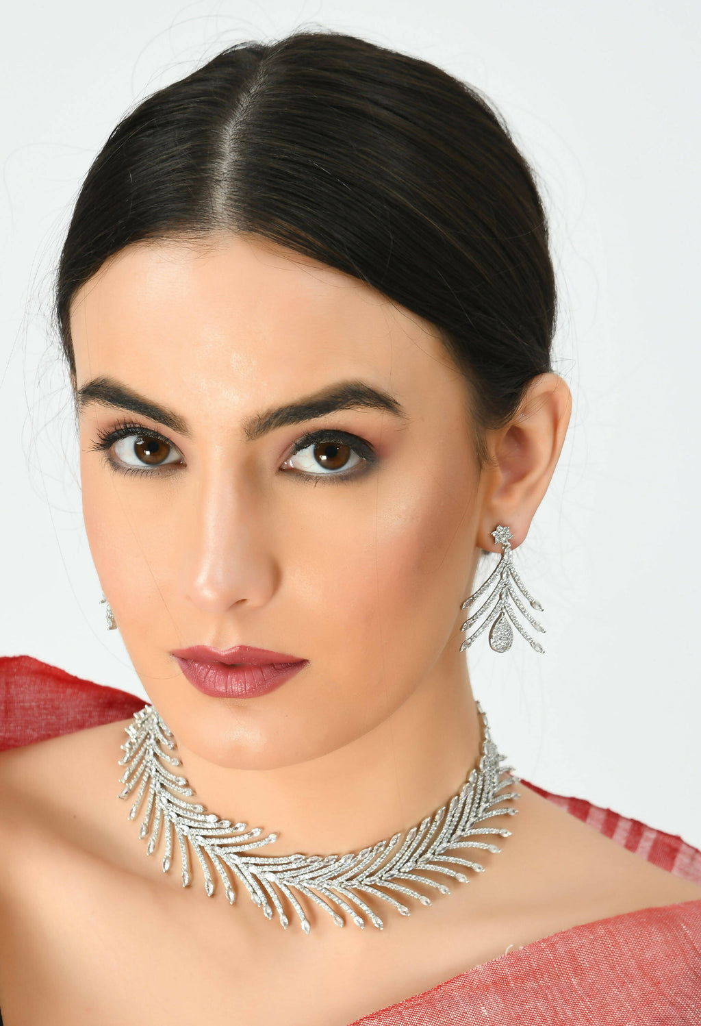 Mominos Fashion Johar Kamal Silver-Plated American Diamond White Choker Set | Grocsy