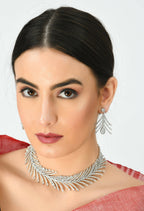 Mominos Fashion Johar Kamal Silver-Plated American Diamond White Choker Set | Grocsy