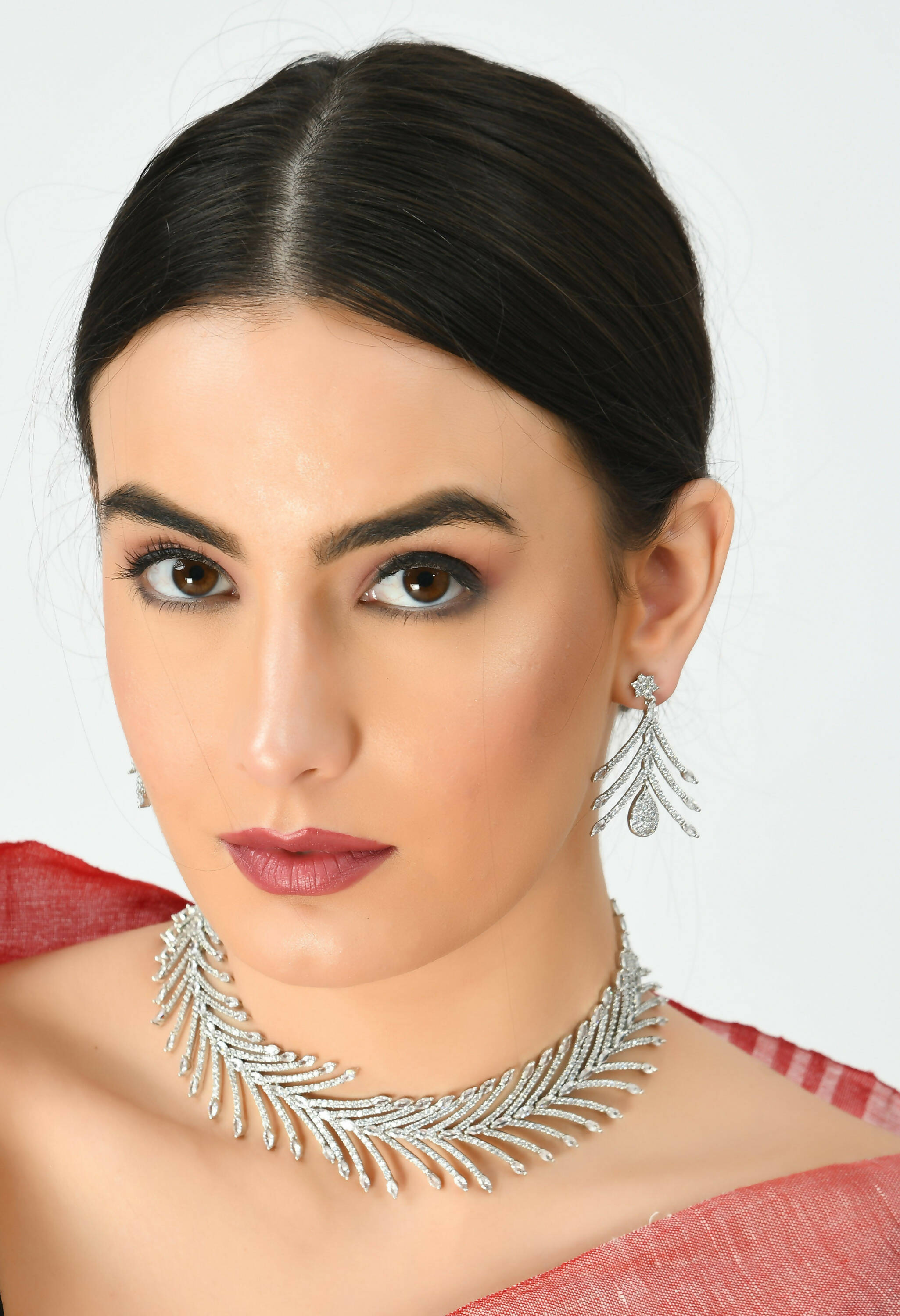 Mominos Fashion Johar Kamal Silver-Plated American Diamond White Choker Set | Grocsy