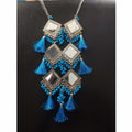 MS Fashion India Long Hanging Party wear Triple Mirror Design Blue Color Pearls And Silk Threads Earrings | Grocsy