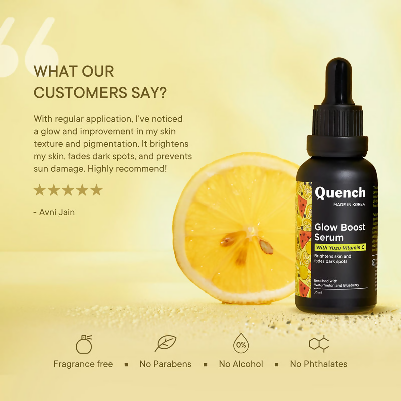 Quench Vitamin C Glow Boost Serum with Yuzu Extracts Brightens & Fades Dark Spots | Grocsy