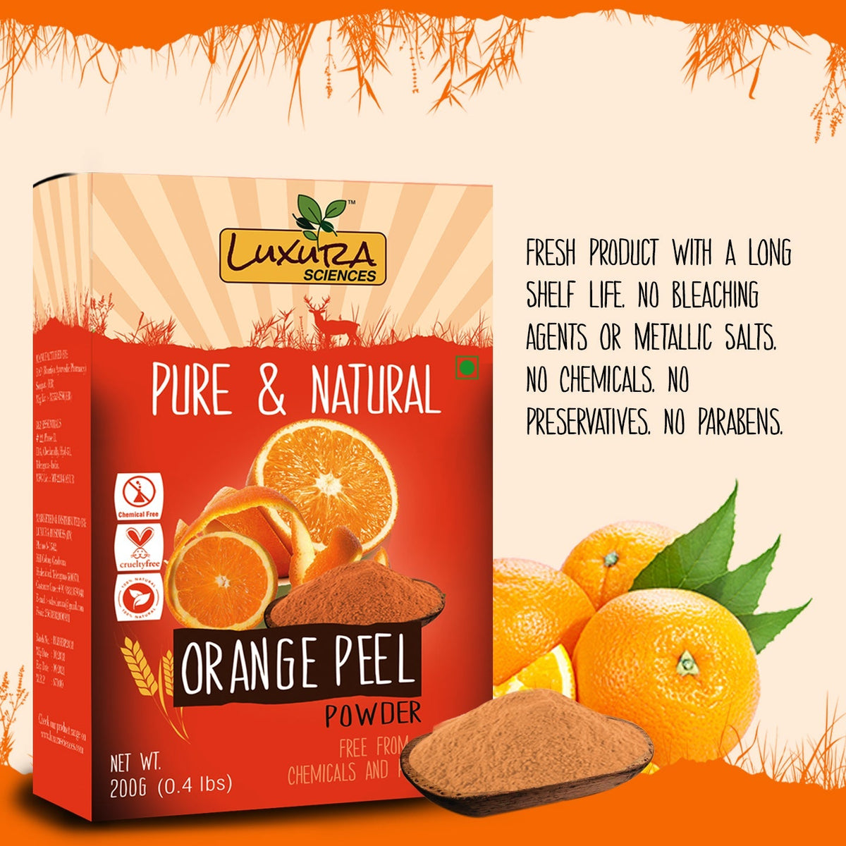 Luxura Sciences Pure Vitamin C Orange Peel Powder For Skin Whitening | Grocsy
