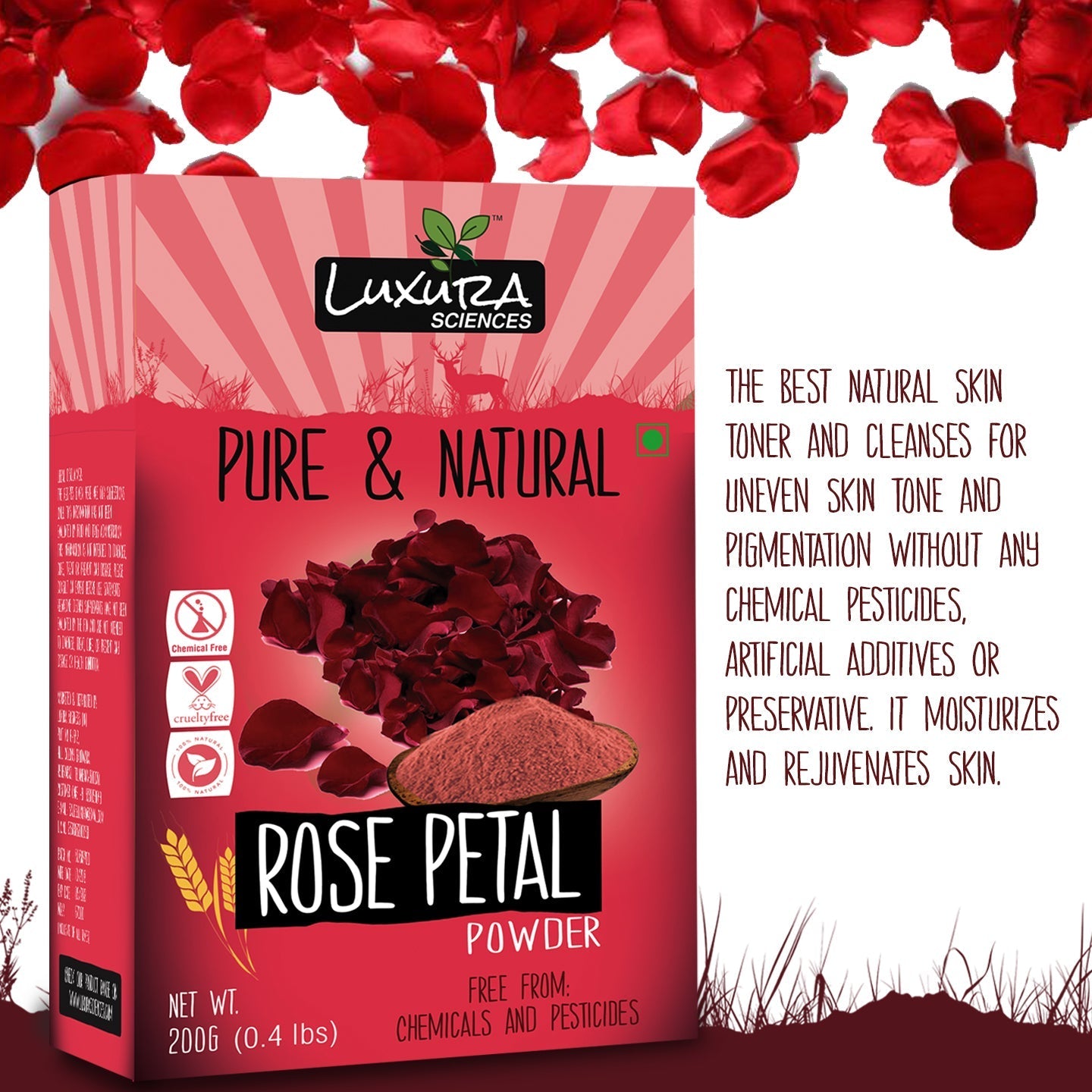 Luxura Sciences Rose Petal Powder For Skin | Grocsy