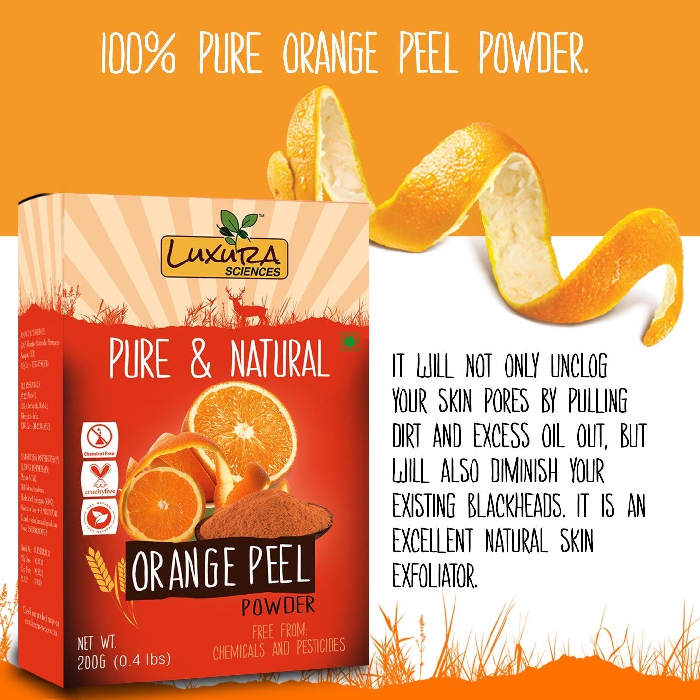 Luxura Sciences Pure Vitamin C Orange Peel Powder For Skin Whitening | Grocsy