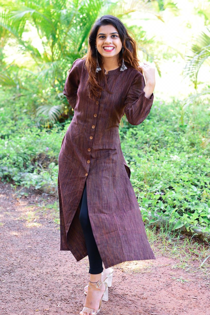 Jompers Women Brown self design straight Kurta | Grocsy