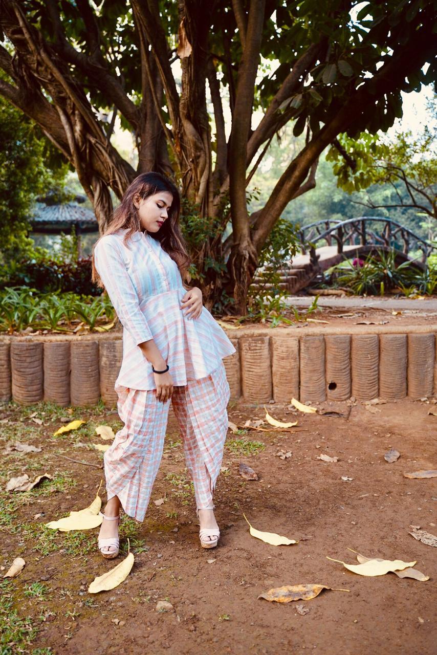 Jompers Women Orange and White Striped Kurta with Dhoti Pants | Grocsy