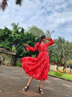 Jompers Women Coral Red & Black Ethnic Motifs Printed Angrakha Anarkali Kurta | Grocsy