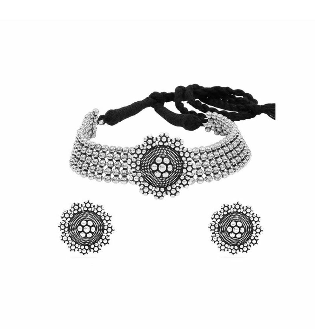 Rhodium-Plated Alloy Silver Beaded Choker Necklace - The Pari | Grocsy