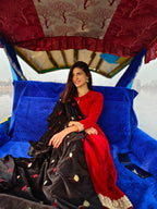 trueBrowns Black Velvet Silk Embroidered Lace Ready Pleated Saree | Grocsy