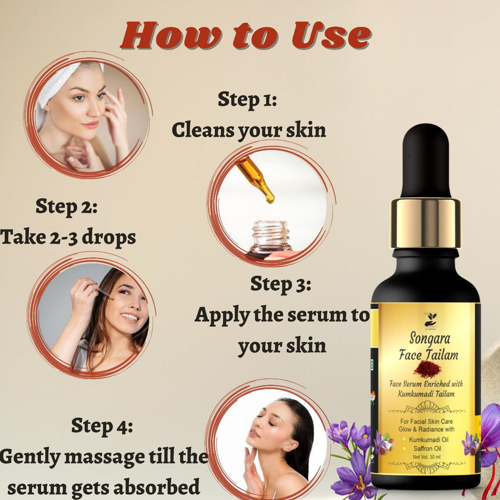 Songara Face Serum - Enriched With Kumkumadi Tailam | Grocsy