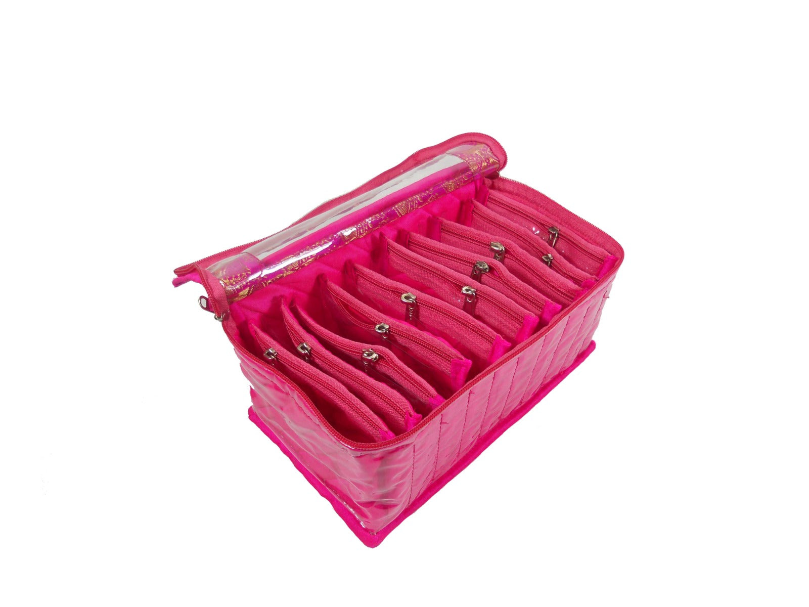 Asmaani Satin 10 Pink Pocket Jewellery Organizer | Grocsy