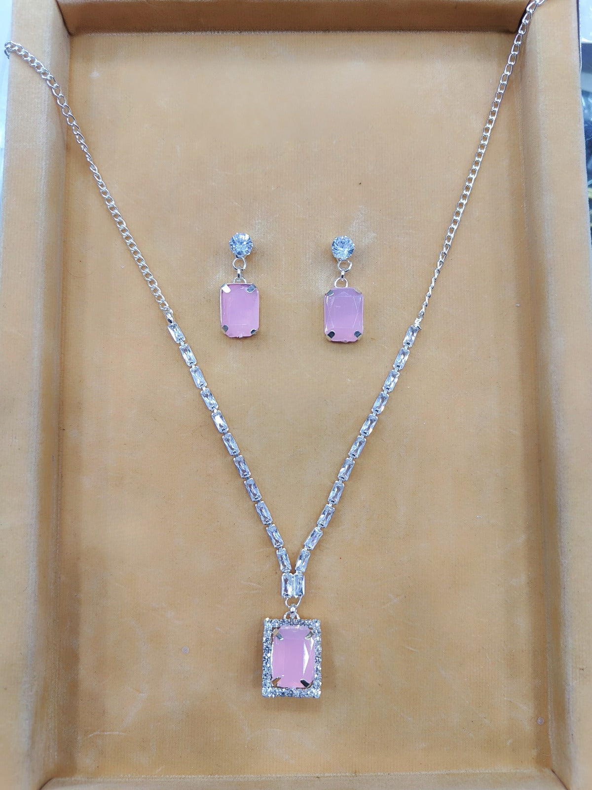Light Pink Partywear American Diamond Necklace Set By House of Ree - Swadesiicart