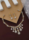 Golden Partywear American Diamond Gold-Polished Necklace Set By House of Ree - Swadesiicart