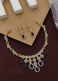 Royal Blue Partywear American Diamond Gold-Polished Necklace Set By House of Ree - Swadesiicart