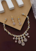 Light Pink Partywear American Diamond Gold-Polished Necklace Set By House of Ree - Swadesiicart