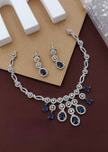 Light Pink Partywear American Diamond Rhodium Plated Necklace Set By House of Ree - Swadesiicart