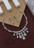 Silver Partywear American Diamond Rhodium Plated Necklace Set By House of Ree - Swadesiicart