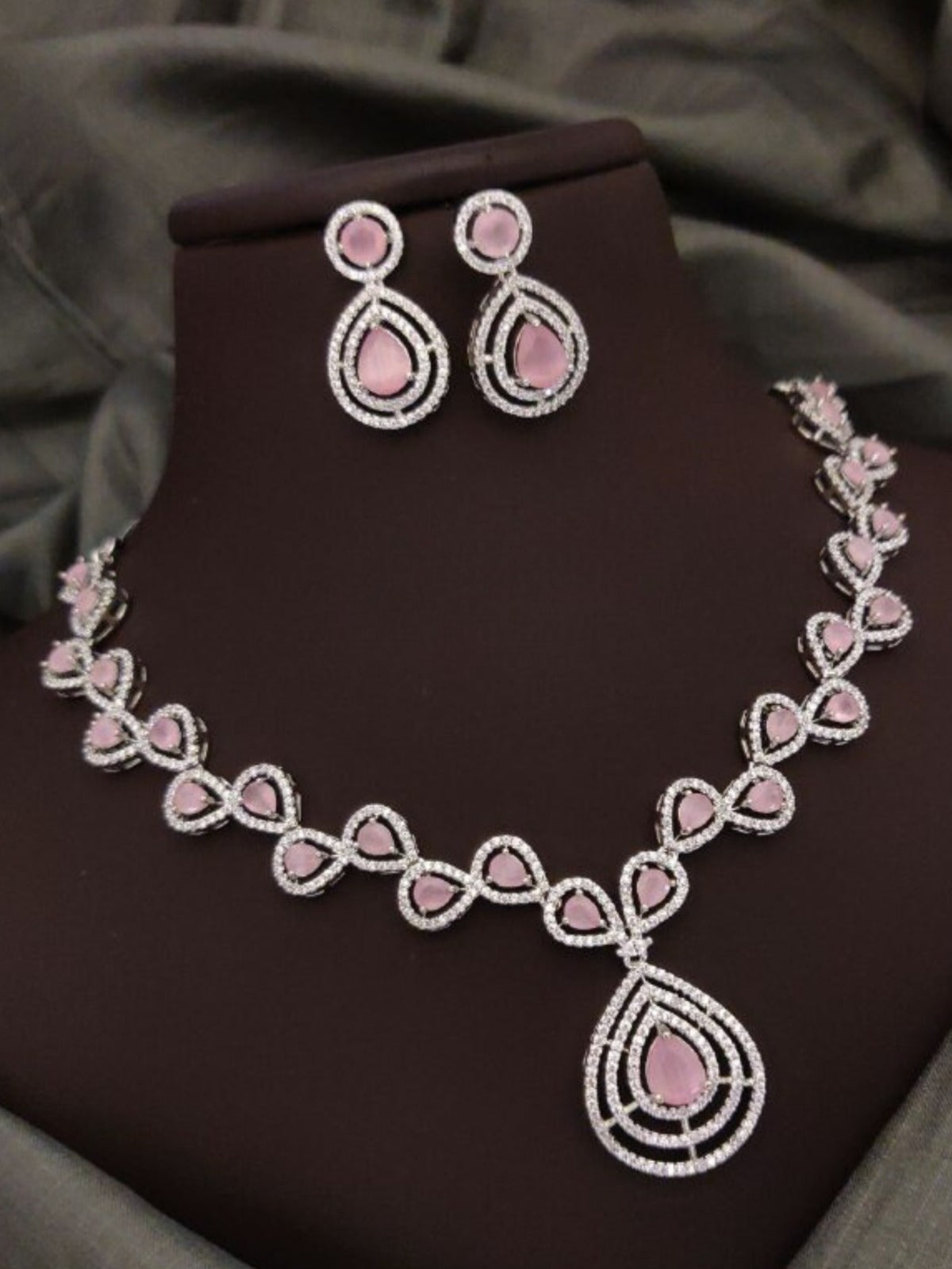 Pink Partywear American Diamond Necklace Set By House of Ree - Swadesiicart