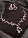Red Partywear American Diamond Necklace Set By House of Ree - Swadesiicart