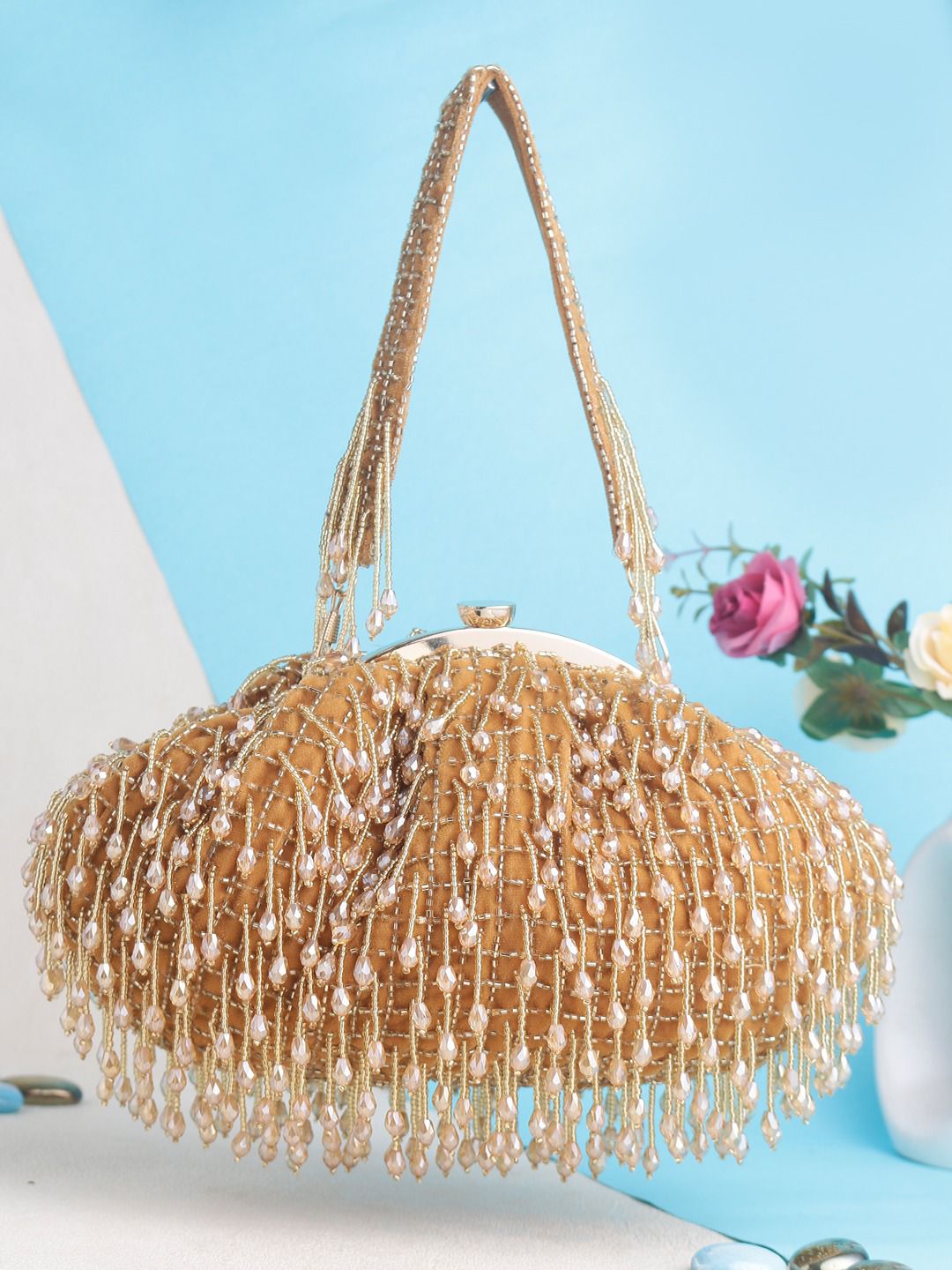 New Stylish Partywear Golden Crystal Potli Bag for Womens by House of Ree - Swadesiicart
