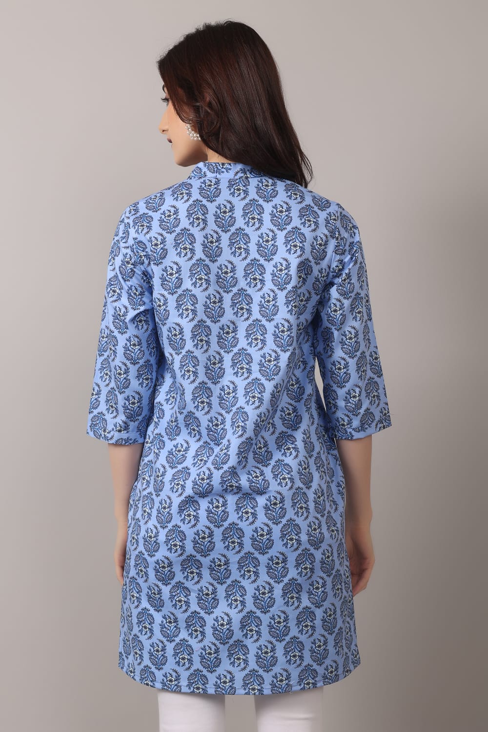 Jaitra Apparels Women Printed Pure Cotton Straight Kurta (Sky Blue) | Grocsy