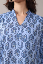 Jaitra Apparels Women Printed Pure Cotton Straight Kurta (Sky Blue) | Grocsy