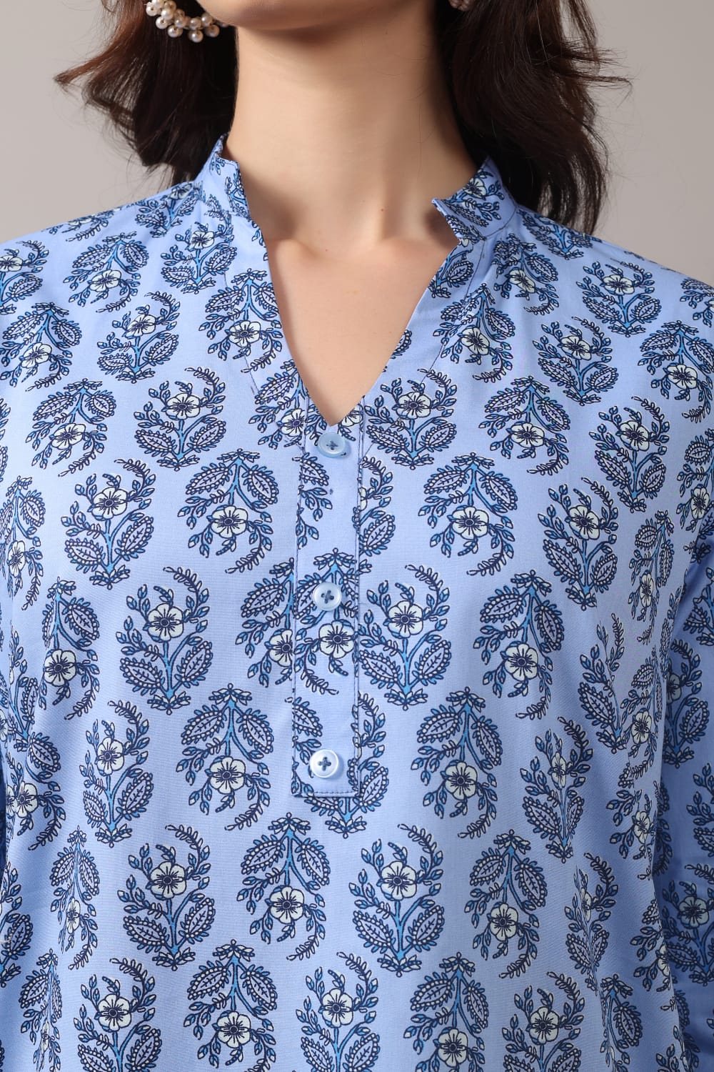 Jaitra Apparels Women Printed Pure Cotton Straight Kurta (Sky Blue) | Grocsy