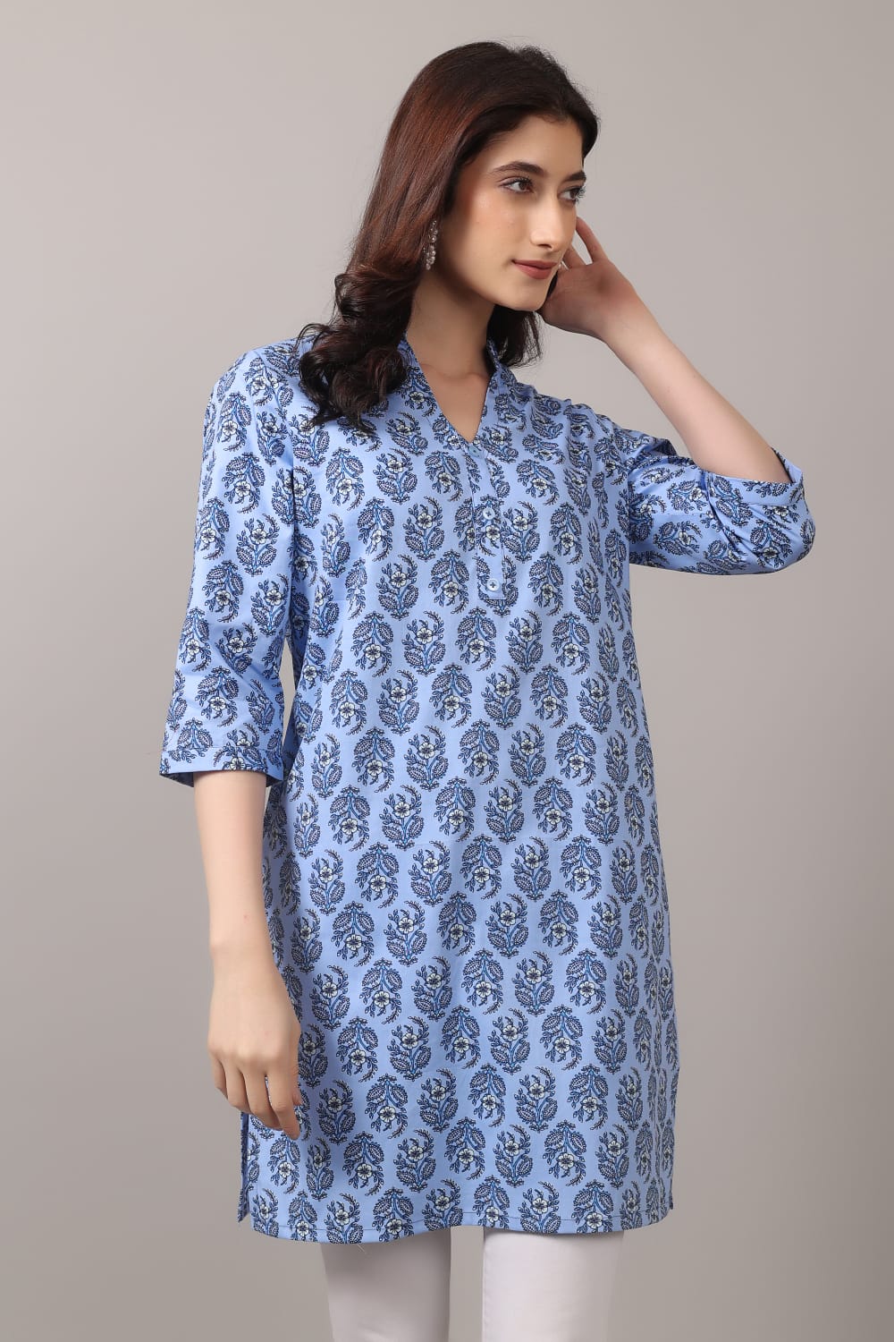 Jaitra Apparels Women Printed Pure Cotton Straight Kurta (Sky Blue) | Grocsy