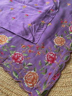 Mameraa Sarees Lavender Matka Silk Saree With Heavy Floral Embroidery Border With Running Blouse-Lavender | Grocsy
