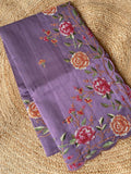 Mameraa Sarees Lavender Matka Silk Saree With Heavy Floral Embroidery Border With Running Blouse-Lavender | Grocsy