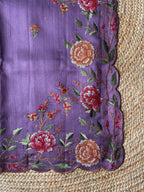 Mameraa Sarees Lavender Matka Silk Saree With Heavy Floral Embroidery Border With Running Blouse-Lavender | Grocsy