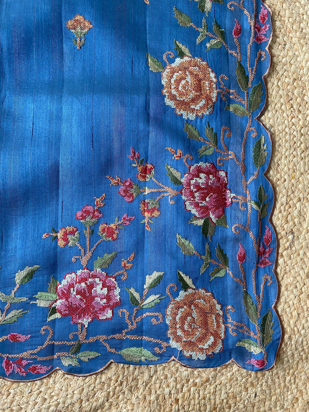 Mameraa Sarees Teal Matka Silk Saree With Heavy Floral Embroidery Border With Running Blouse-Teal | Grocsy