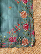 Mameraa Sarees Sea Green Matka Silk Saree With Heavy Floral Embroidery Border With Running Blouse-Sea_Green | Grocsy
