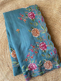 Mameraa Sarees Sea Green Matka Silk Saree With Heavy Floral Embroidery Border With Running Blouse-Sea_Green | Grocsy