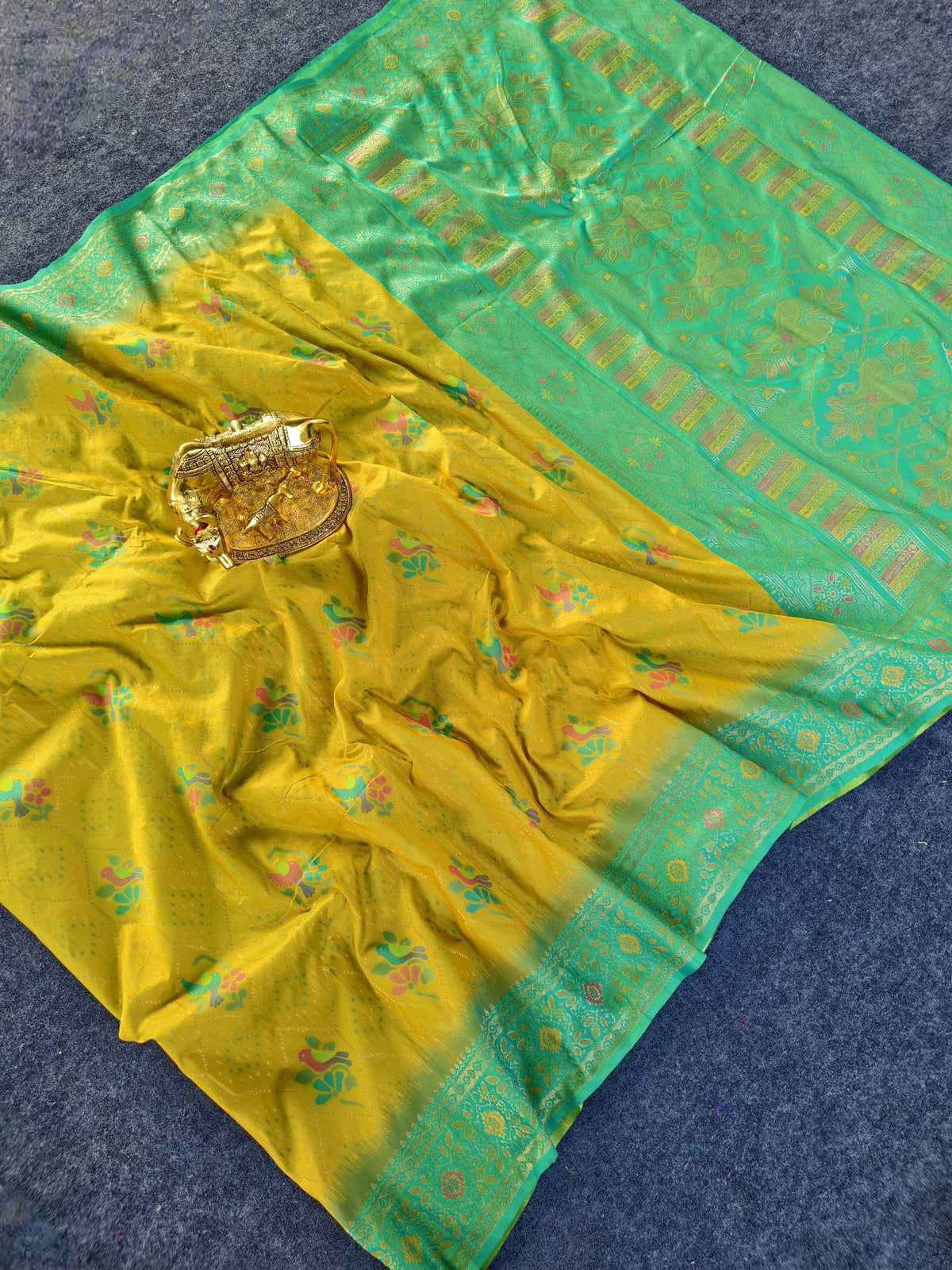 Mameraa Sarees Yellow Silk Saree Featuring Elegant Traditional Motifs All Over The Saree With Contrast Blouse-Yellow | Grocsy