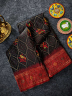 Mameraa Sarees Black Silk Saree Featuring Elegant Traditional Motifs All Over The Saree With Contrast Blouse-Black | Grocsy