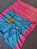 Mameraa Sarees Sky Silk Saree Featuring Elegant Traditional Motifs All Over The Saree With Contrast Blouse-Sky_Blue | Grocsy