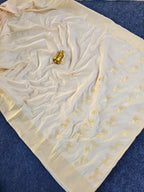 Mameraa Sarees White Silk Blend Zari Banarasi Weaving Saree With Blouse-White | Grocsy