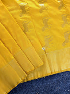 Mameraa Sarees Yellow Silk Blend Zari Banarasi Weaving Saree With Blouse-Yellow | Grocsy