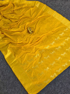Mameraa Sarees Yellow Silk Blend Zari Banarasi Weaving Saree With Blouse-Yellow | Grocsy