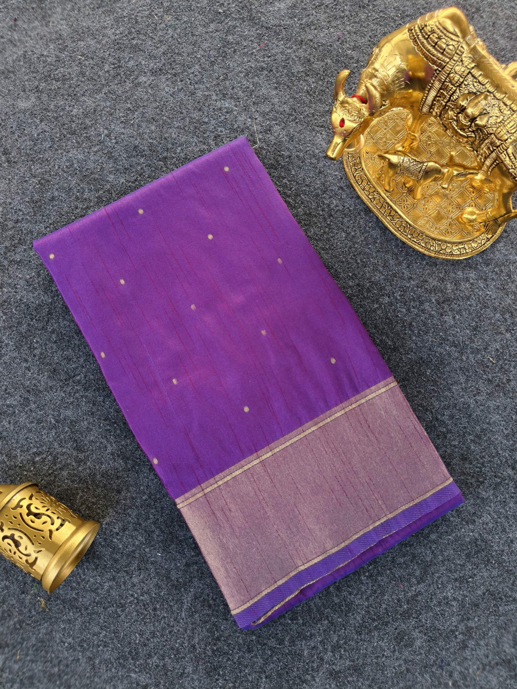 Mameraa Sarees Purple Silk Blend Zari Banarasi Weaving Saree With Blouse-Purple | Grocsy