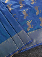Mameraa Sarees Sky Blue Silk Blend Zari Banarasi Weaving Saree With Blouse-Sky_Blue | Grocsy