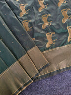 Mameraa Sarees Green Silk Blend Zari Banarasi Weaving Saree With Blouse-Green | Grocsy