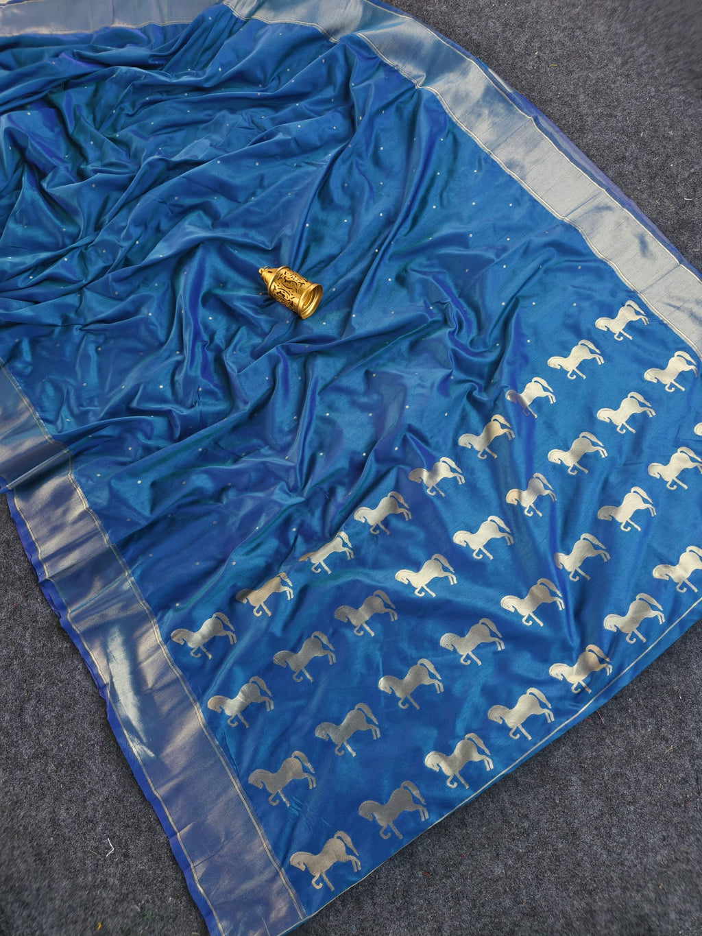Mameraa Sarees Sky Blue Silk Blend Zari Banarasi Weaving Saree With Blouse-Sky_Blue | Grocsy