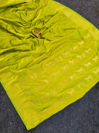 Mameraa Sarees Lemon Silk Blend Zari Banarasi Weaving Saree With Blouse-Lemon | Grocsy