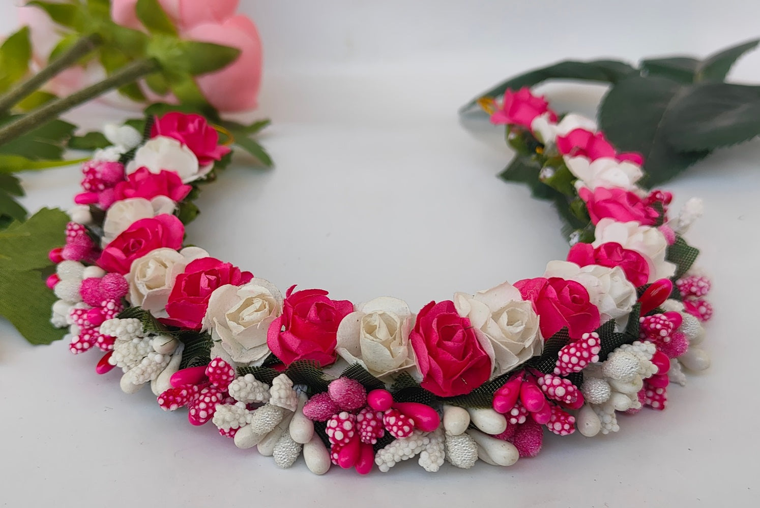 Pink & White Flower Hair Gajra | Grocsy