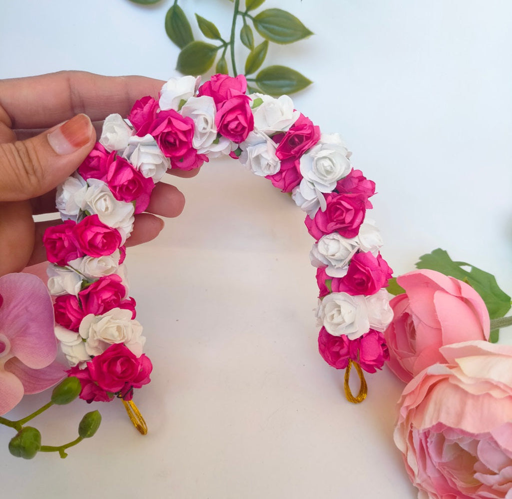 Pink & White Rose Gajra | Grocsy