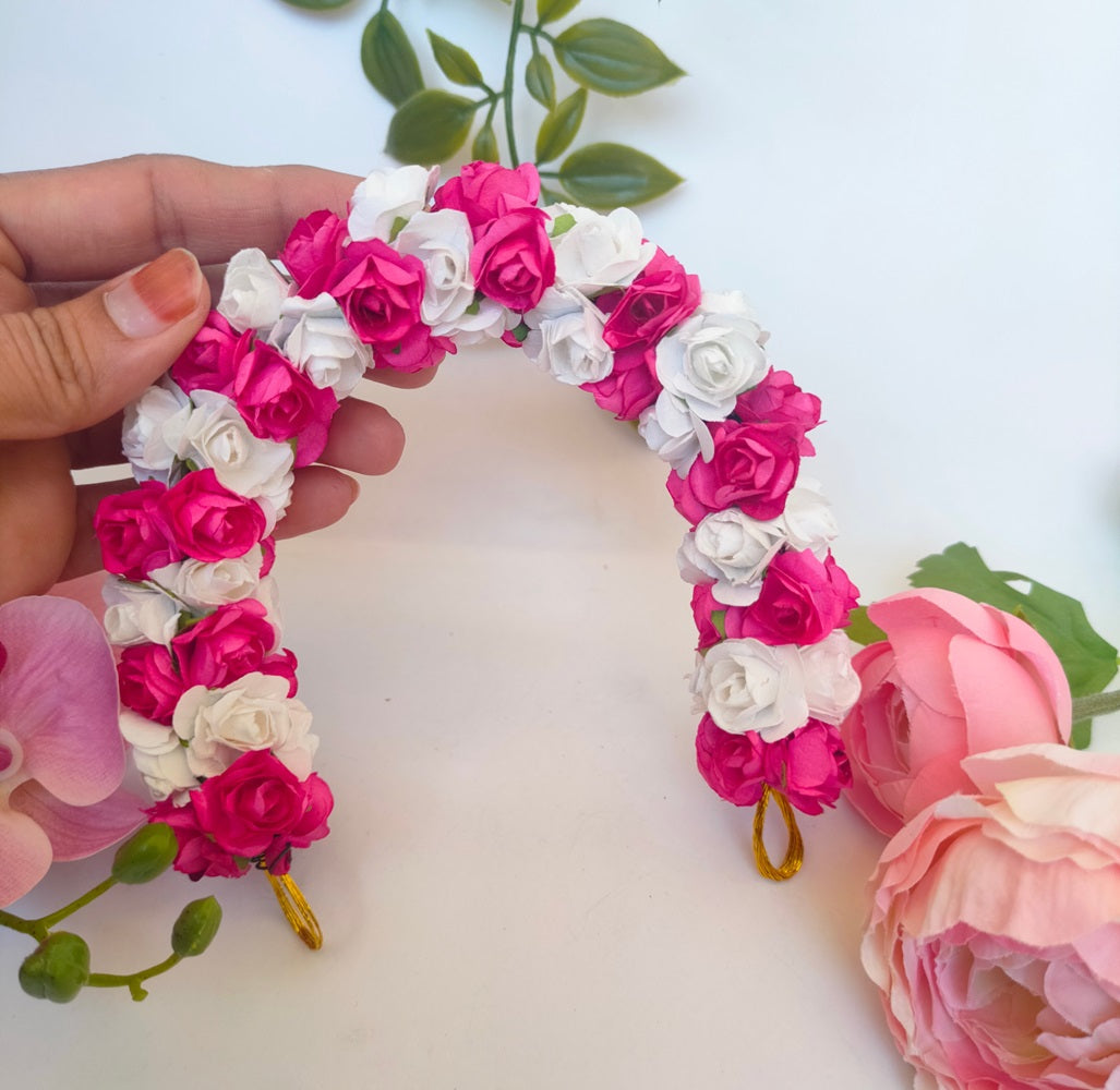 Pink & White Rose Gajra | Grocsy
