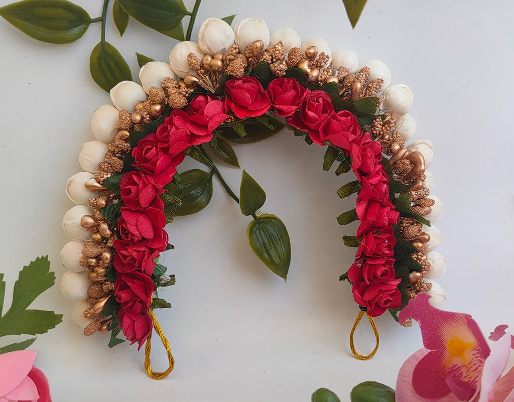 Red & Gold Flower Hair Gajra | Grocsy